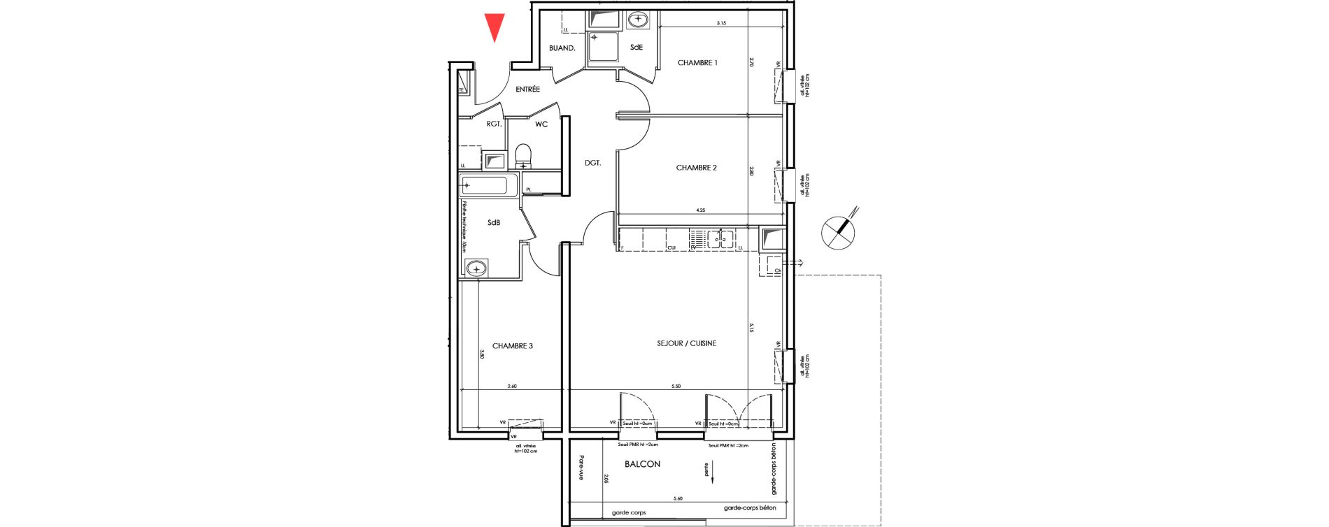 Appartement T4 de 81,80 m2 &agrave; Saint-&Eacute;gr&egrave;ve Centre