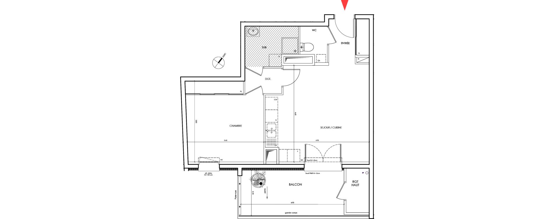 Appartement T2 de 47,40 m2 &agrave; Saint-&Eacute;gr&egrave;ve Centre