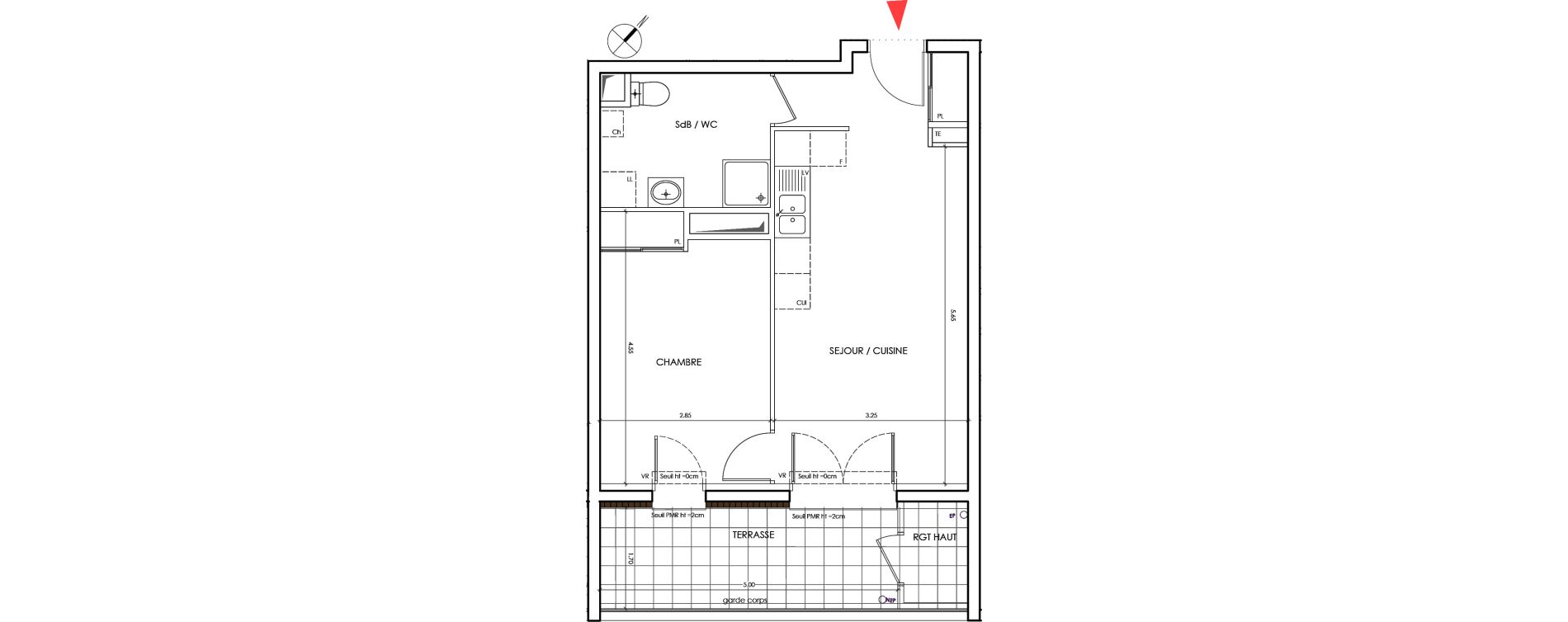 Appartement T2 de 41,20 m2 &agrave; Saint-&Eacute;gr&egrave;ve Centre