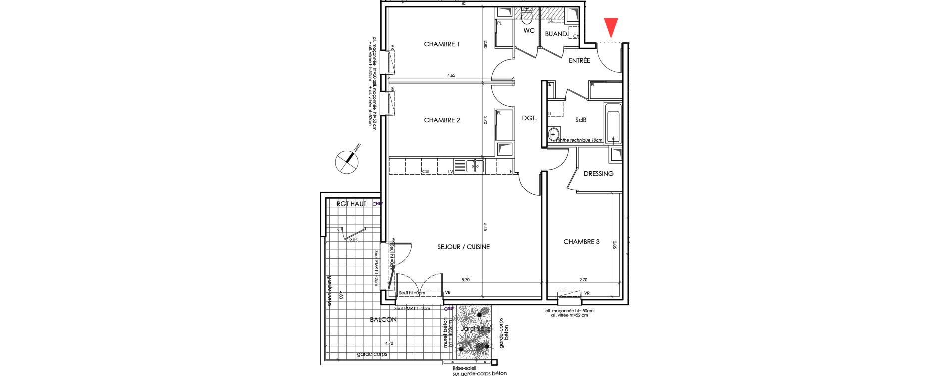 Appartement T4 de 85,60 m2 &agrave; Saint-&Eacute;gr&egrave;ve Centre
