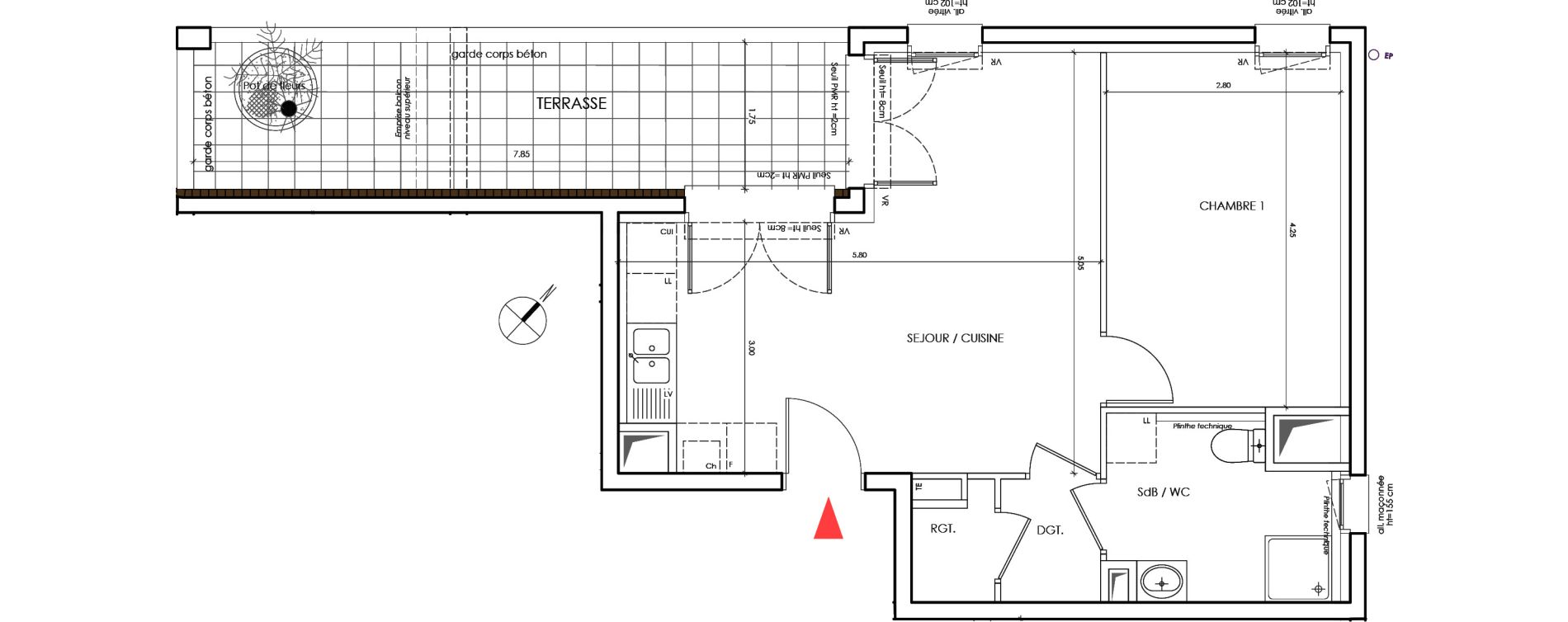 Appartement T2 de 42,90 m2 &agrave; Saint-&Eacute;gr&egrave;ve Centre