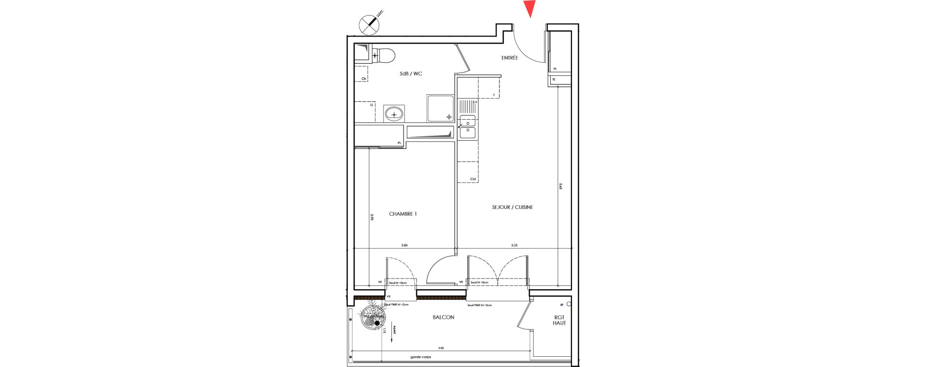 Appartement T2 de 41,20 m2 &agrave; Saint-&Eacute;gr&egrave;ve Centre