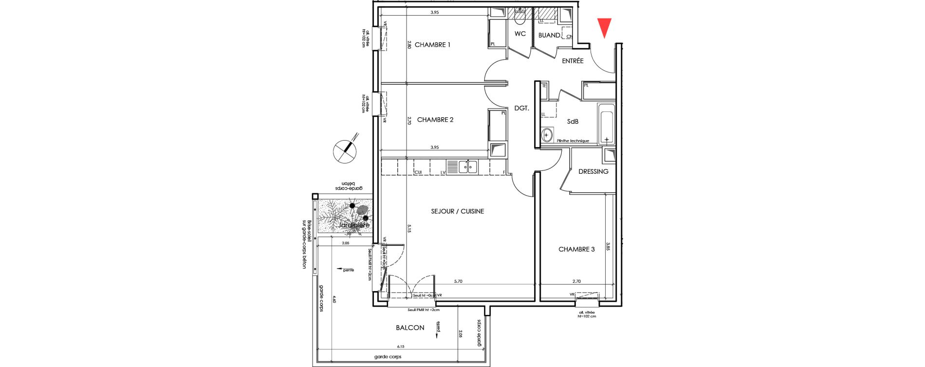 Appartement T4 de 85,90 m2 &agrave; Saint-&Eacute;gr&egrave;ve Centre