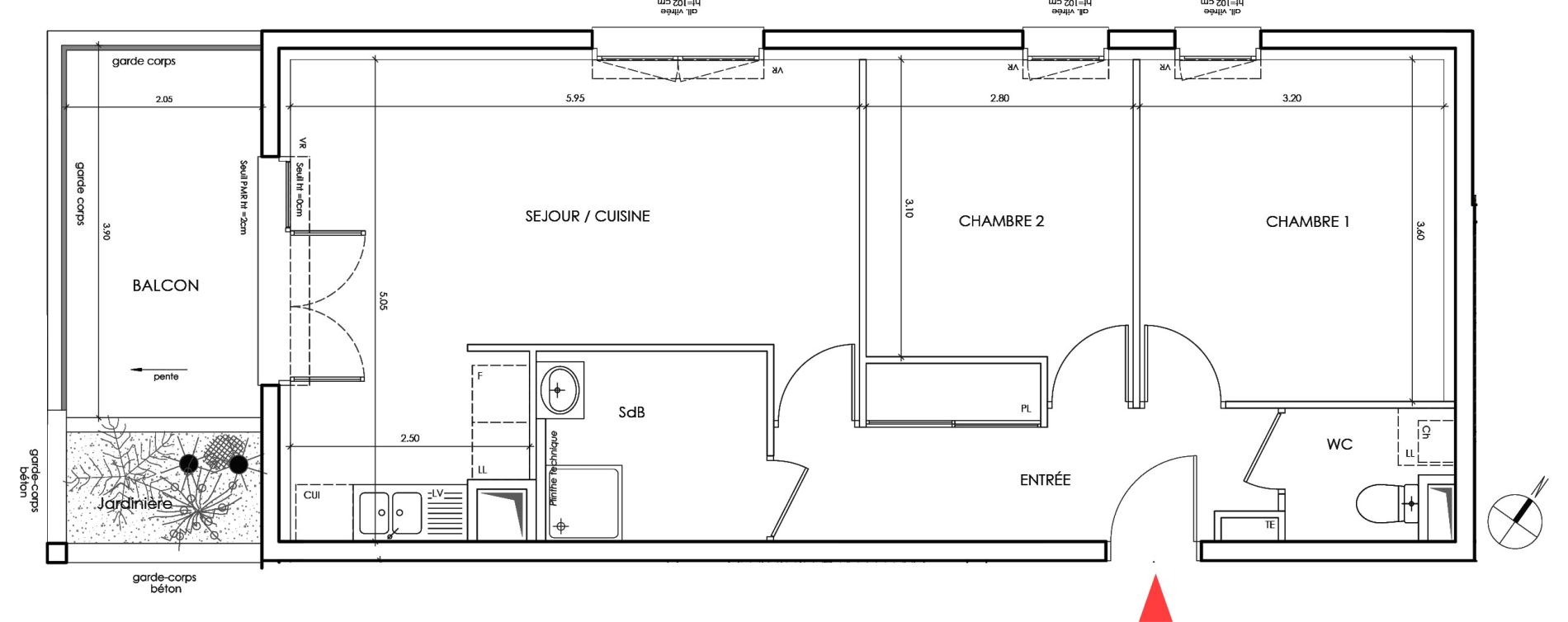 Appartement T3 de 58,70 m2 &agrave; Saint-&Eacute;gr&egrave;ve Centre