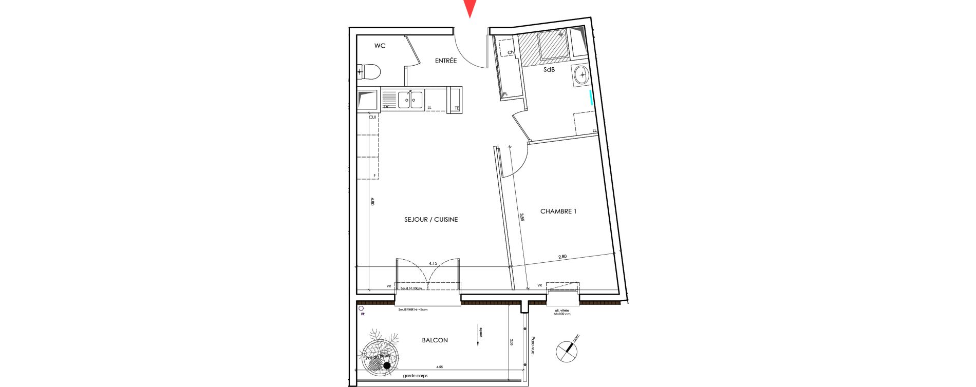 Appartement T2 de 44,20 m2 &agrave; Saint-&Eacute;gr&egrave;ve Centre