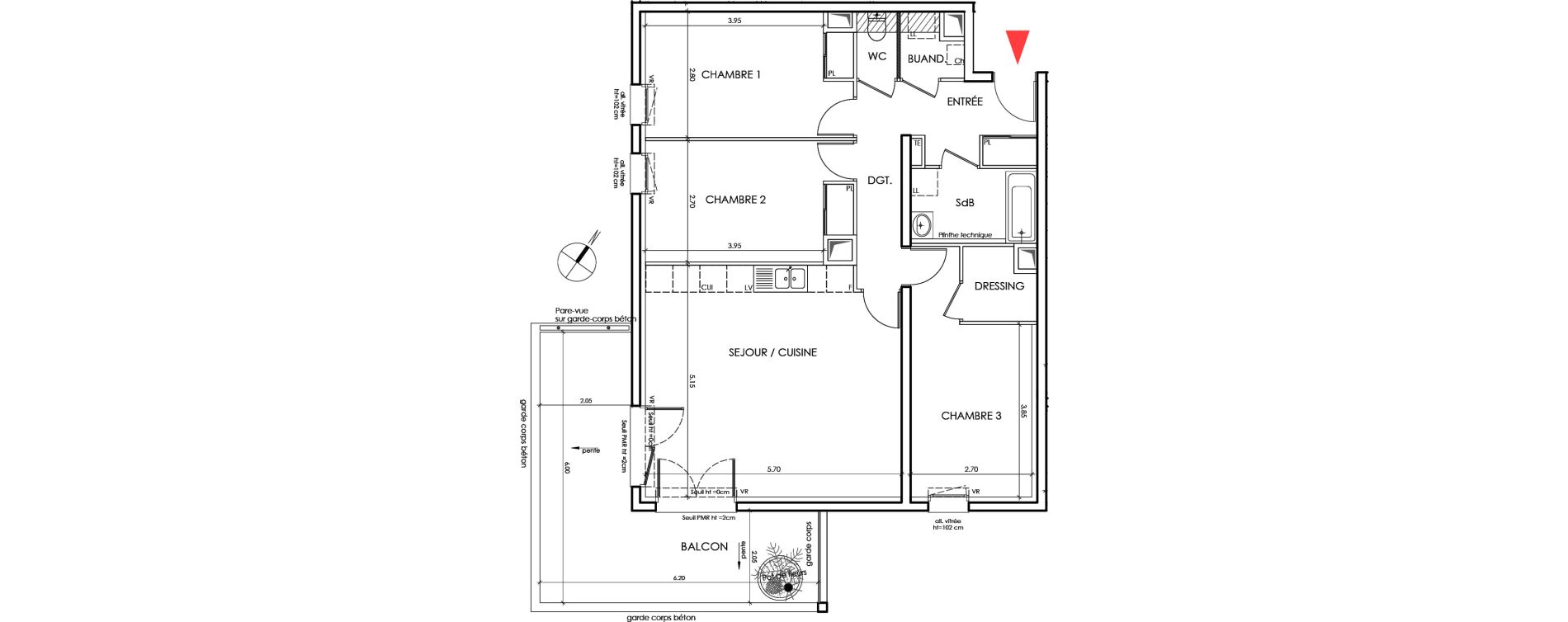 Appartement T4 de 85,90 m2 &agrave; Saint-&Eacute;gr&egrave;ve Centre