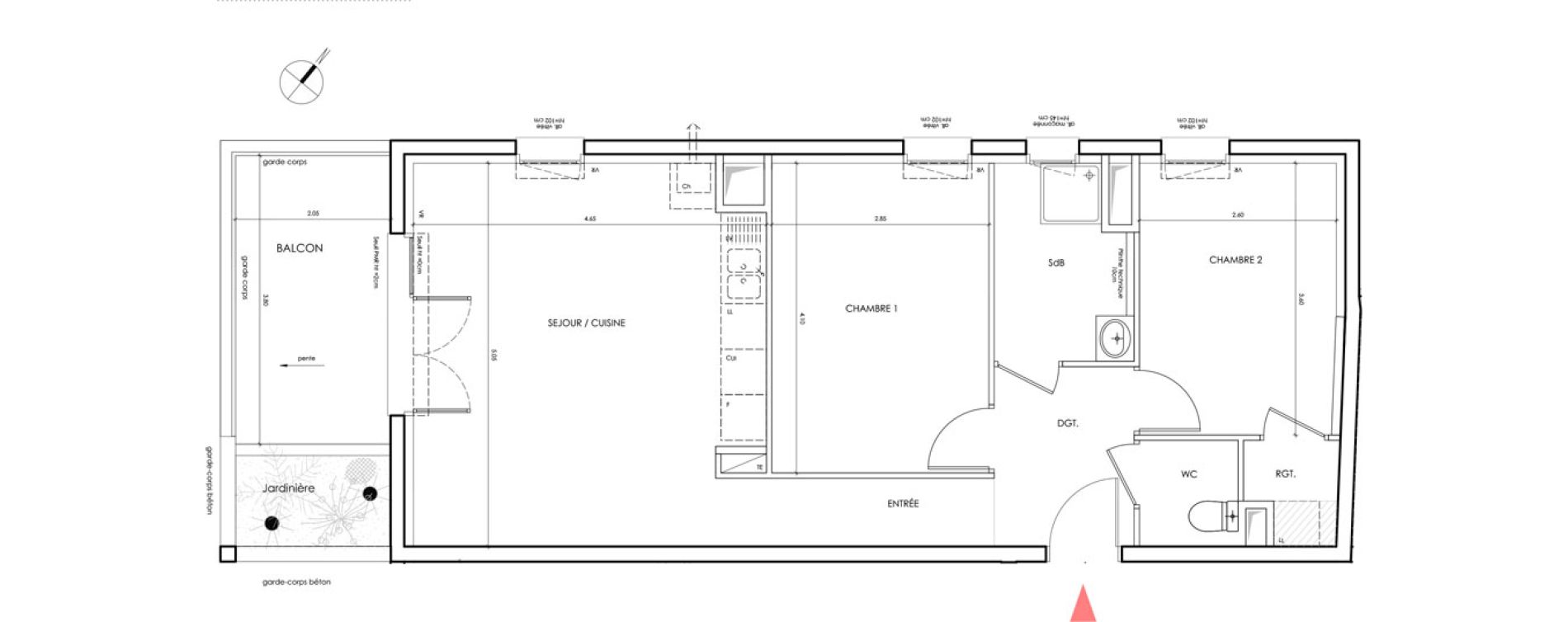 Appartement T3 de 58,40 m2 &agrave; Saint-&Eacute;gr&egrave;ve Centre