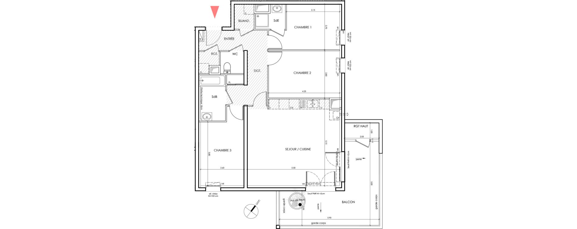 Appartement T4 de 81,80 m2 &agrave; Saint-&Eacute;gr&egrave;ve Centre