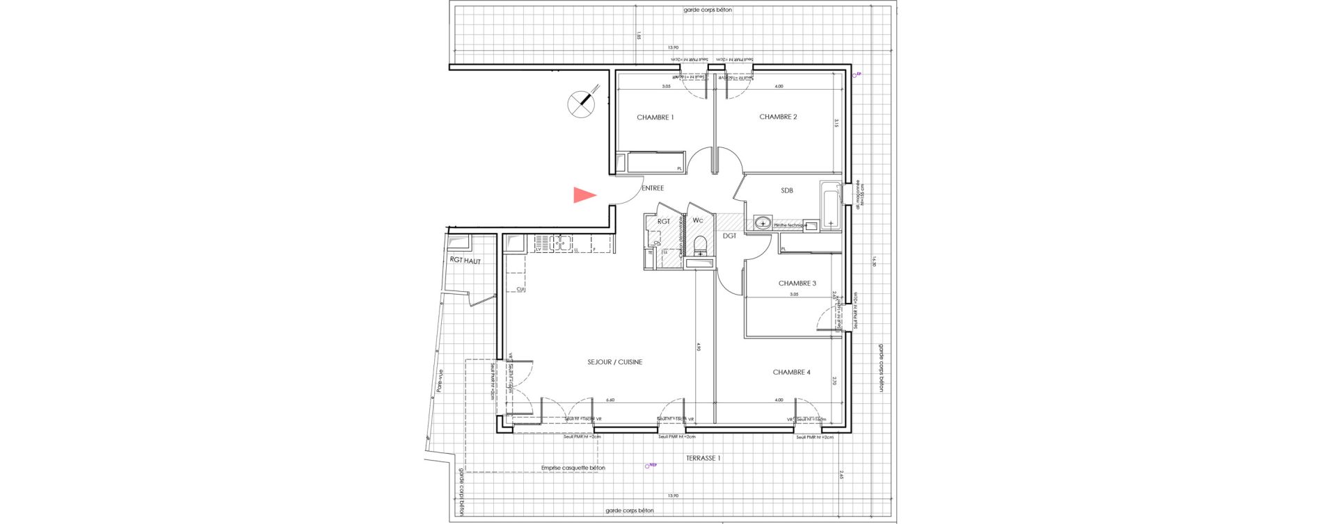 Appartement T5 de 97,20 m2 &agrave; Saint-&Eacute;gr&egrave;ve Centre