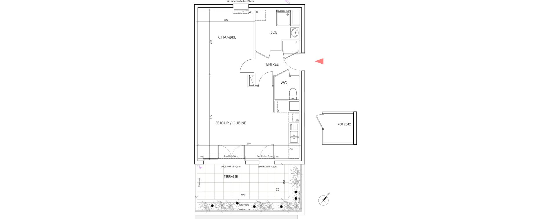 Appartement T2 de 46,70 m2 &agrave; Saint-&Eacute;gr&egrave;ve Centre