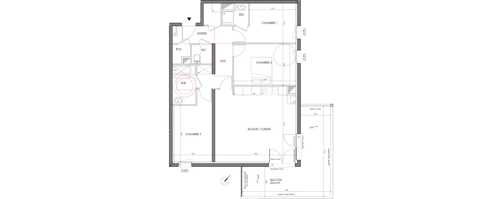 Appartement T4 de 20,60 m2 &agrave; Saint-&Eacute;gr&egrave;ve Centre
