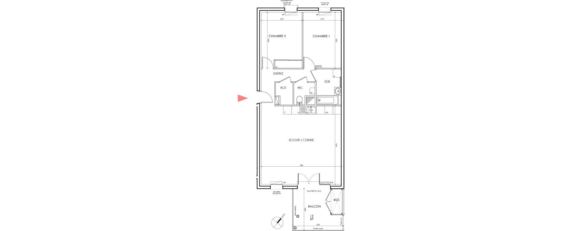 Appartement T3 de 69,50 m2 &agrave; Saint-&Eacute;gr&egrave;ve Centre
