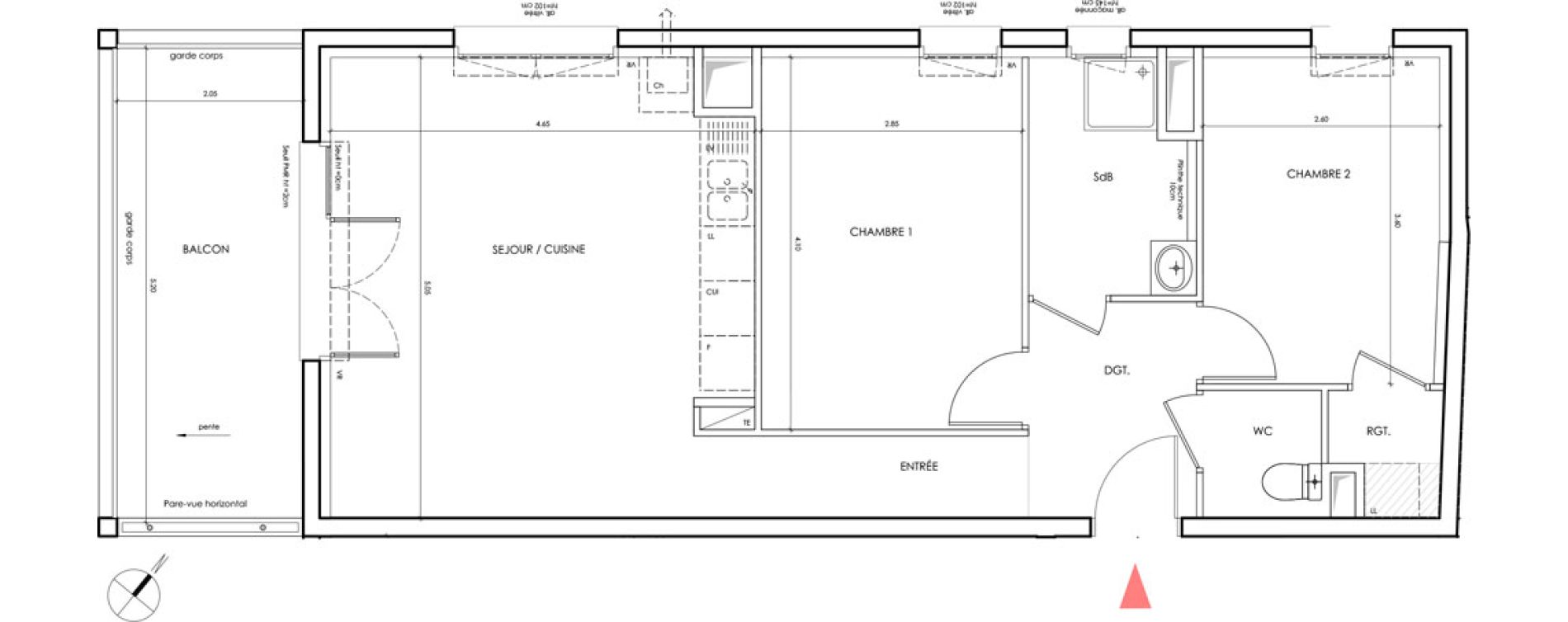 Appartement T3 de 58,40 m2 &agrave; Saint-&Eacute;gr&egrave;ve Centre