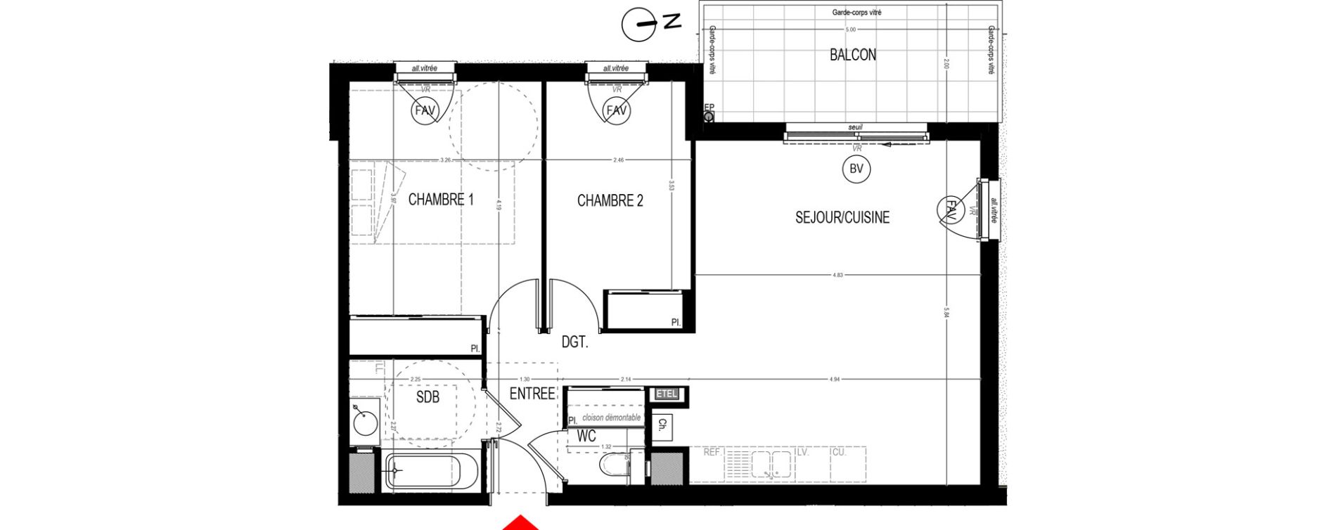 Appartement T3 de 65,44 m2 &agrave; Saint-Martin-D'H&egrave;res Centre
