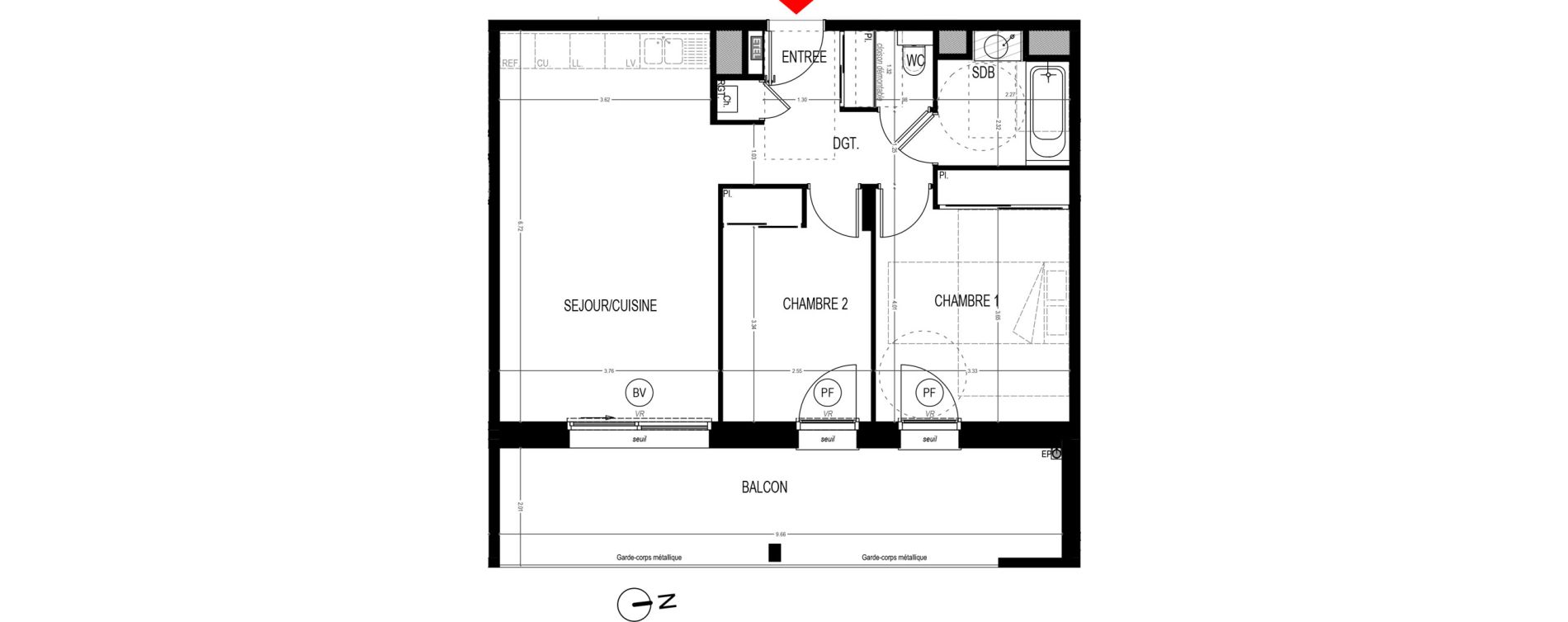 Appartement T3 de 61,99 m2 &agrave; Saint-Martin-D'H&egrave;res Centre