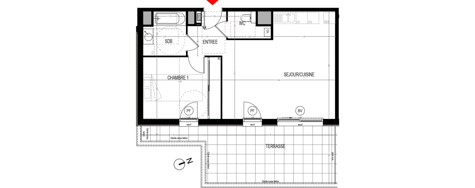 Appartement T2 de 53,79 m2 &agrave; Saint-Martin-D'H&egrave;res Centre