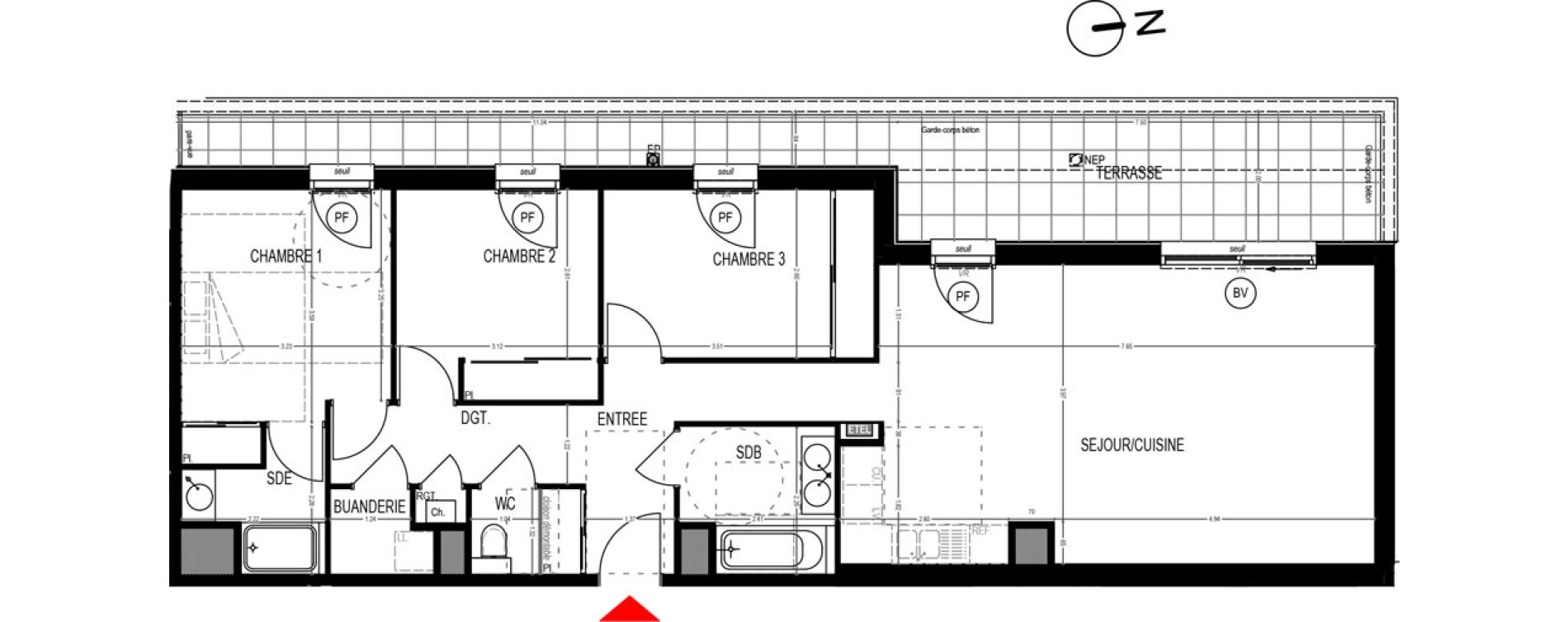 Appartement T4 de 93,33 m2 &agrave; Saint-Martin-D'H&egrave;res Centre