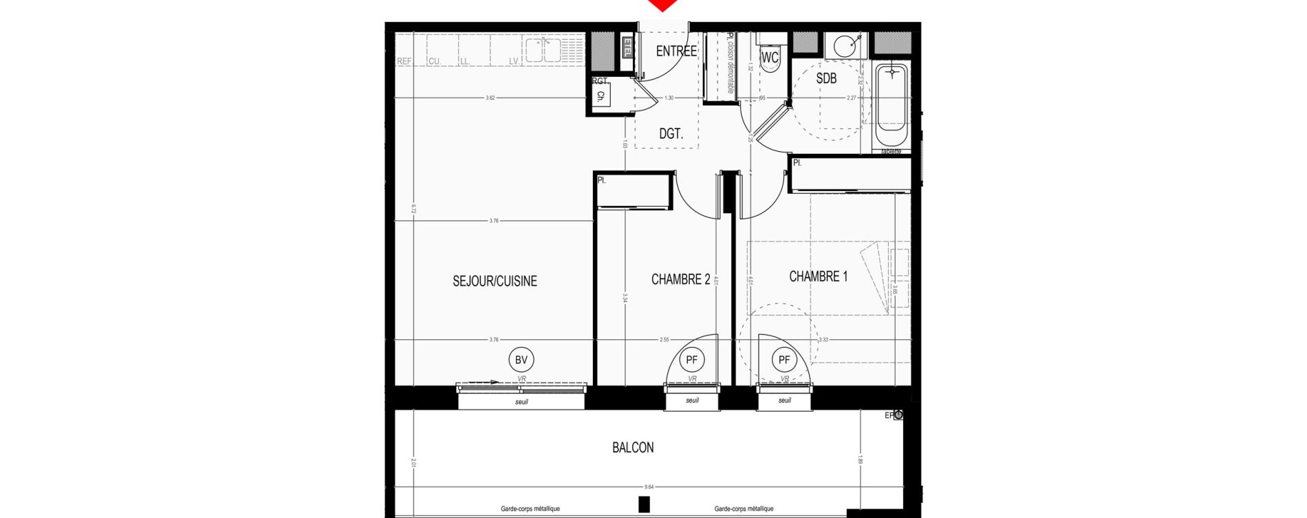 Appartement T3 de 61,98 m2 &agrave; Saint-Martin-D'H&egrave;res Centre