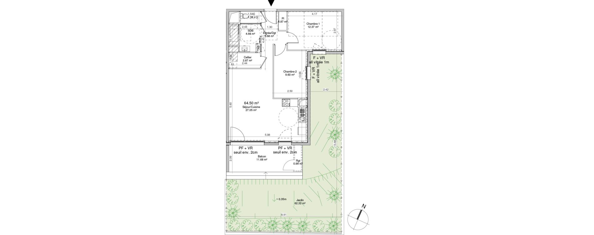 Appartement T3 de 64,50 m2 &agrave; Saint-Martin-D'H&egrave;res Taill&eacute;es