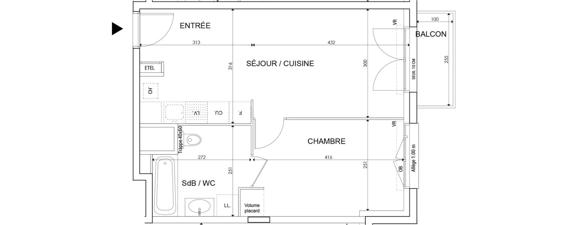 Appartement T2 de 39,10 m2 &agrave; Saint-Maurice-L'Exil Centre
