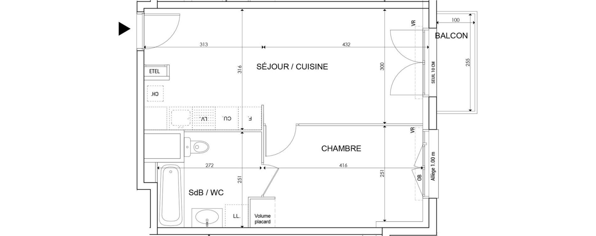 Appartement T2 de 39,30 m2 &agrave; Saint-Maurice-L'Exil Centre