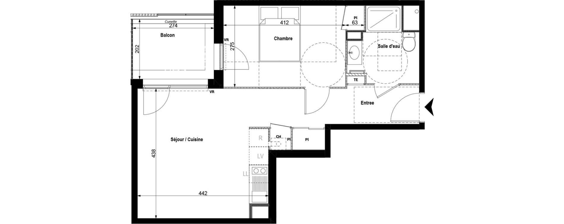Appartement T2 de 43,89 m2 &agrave; Serpaize Centre