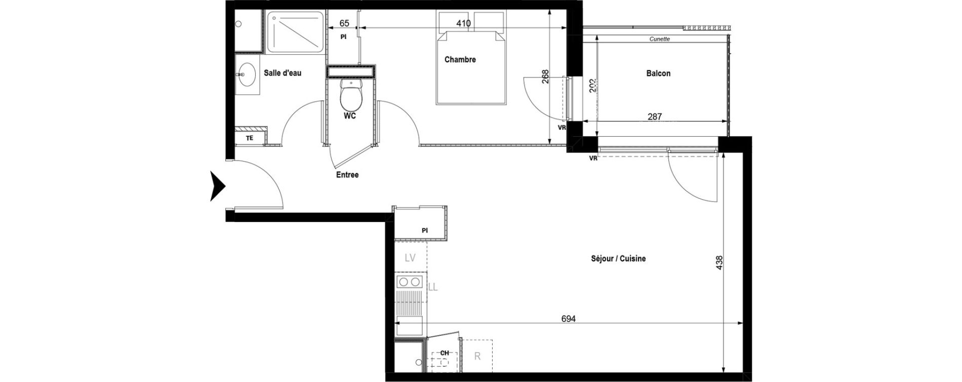 Appartement T2 de 50,93 m2 &agrave; Serpaize Centre