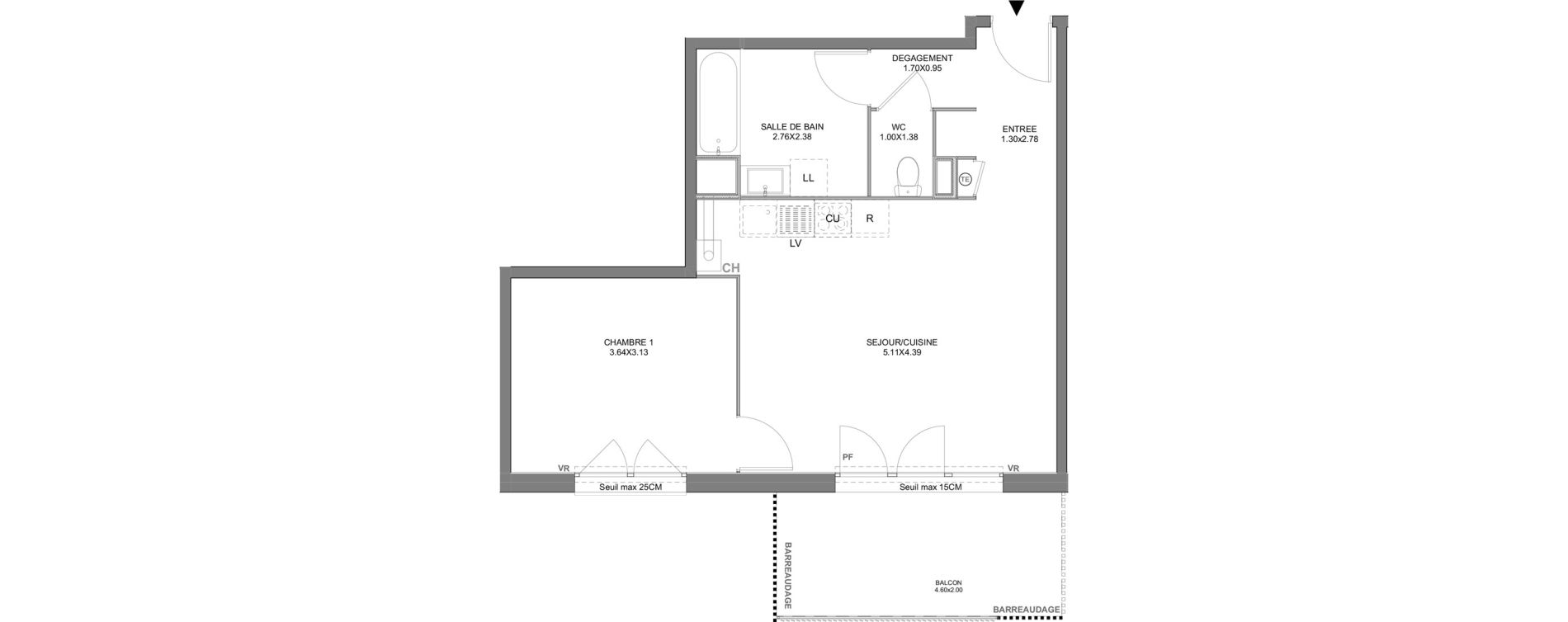 Appartement T2 de 47,84 m2 &agrave; Vienne Pasteur - leveau