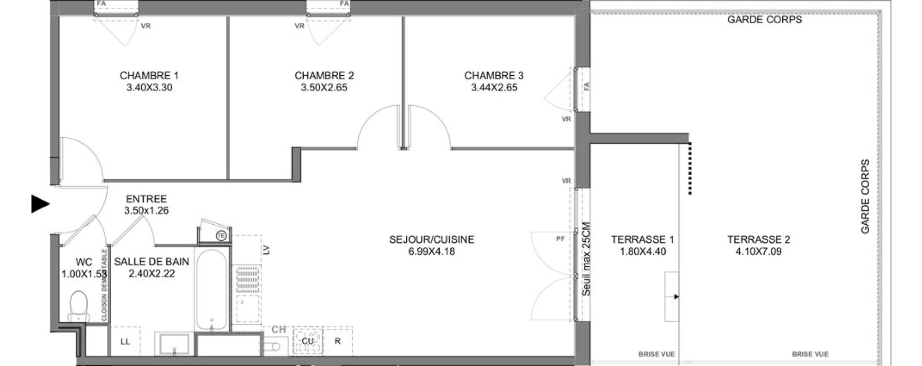 Appartement T4 de 68,88 m2 &agrave; Vienne Pasteur - leveau
