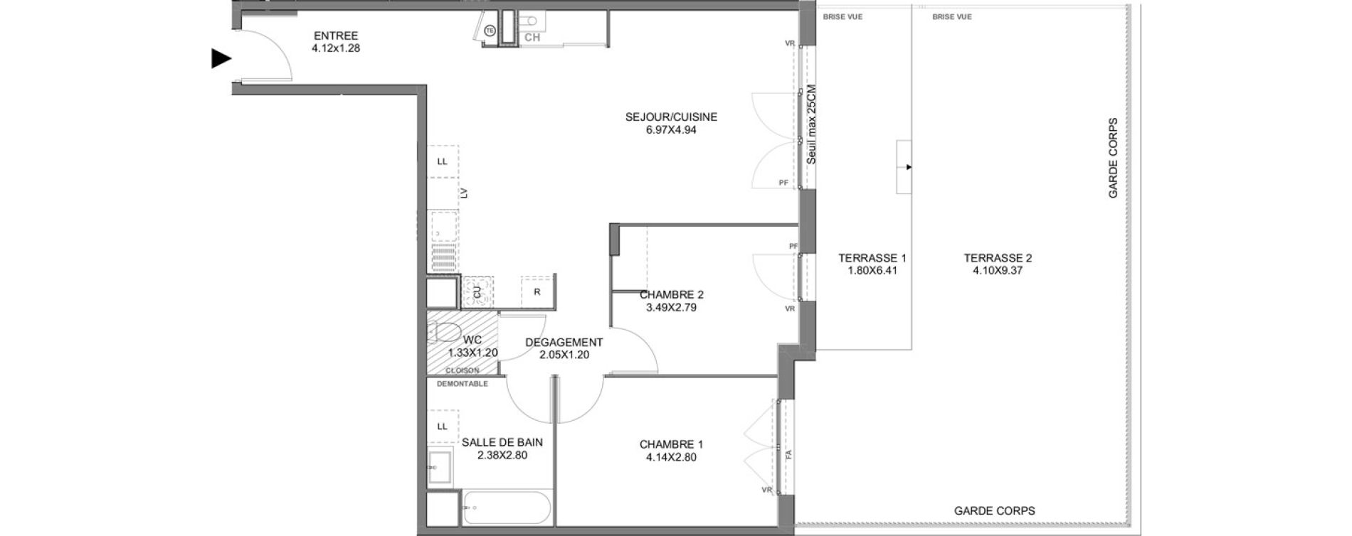 Appartement T3 de 68,39 m2 &agrave; Vienne Pasteur - leveau