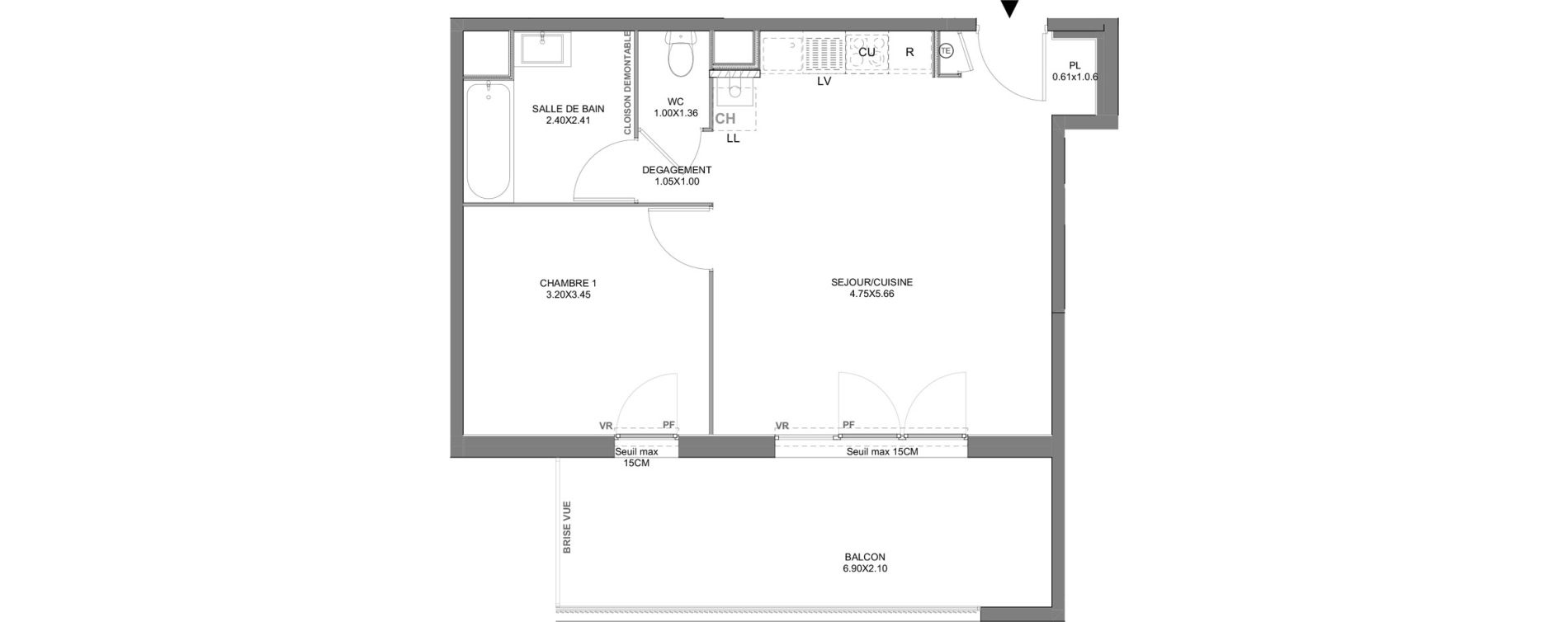 Appartement T2 de 45,59 m2 &agrave; Vienne Pasteur - leveau