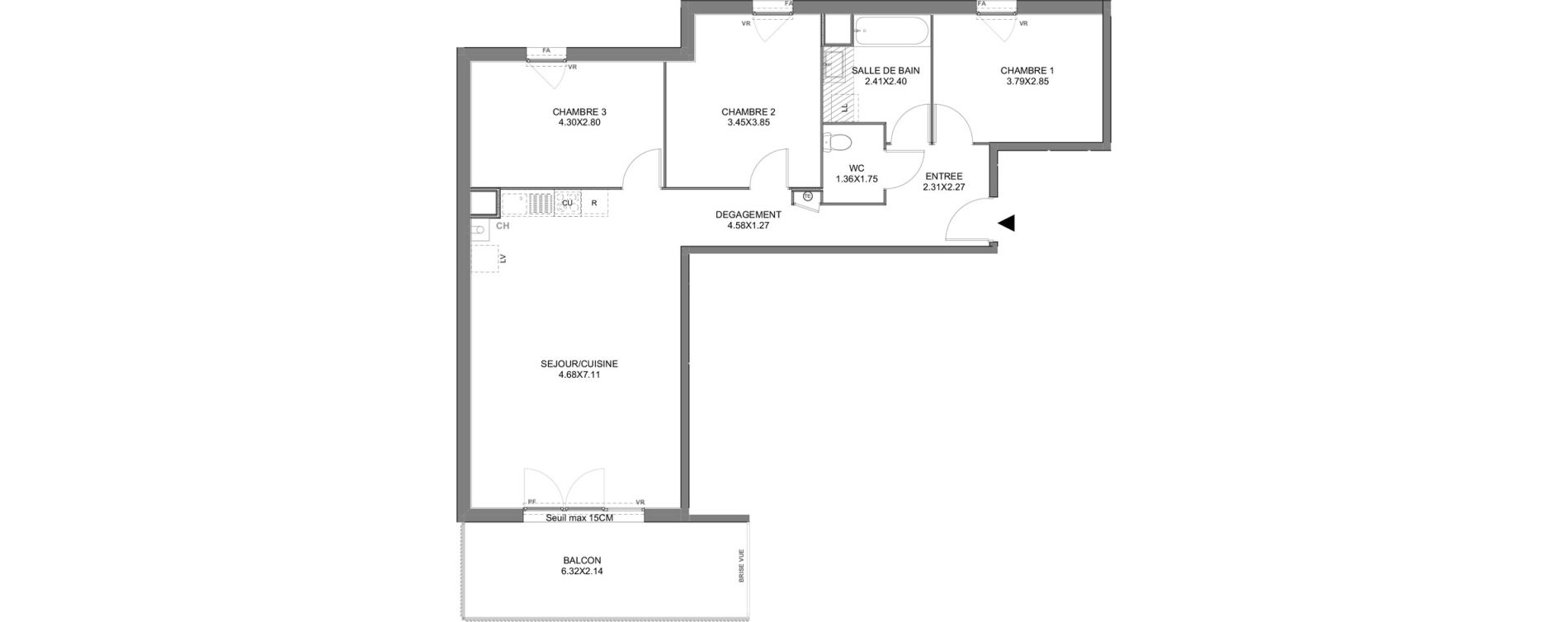 Appartement T4 de 86,75 m2 &agrave; Vienne Pasteur - leveau