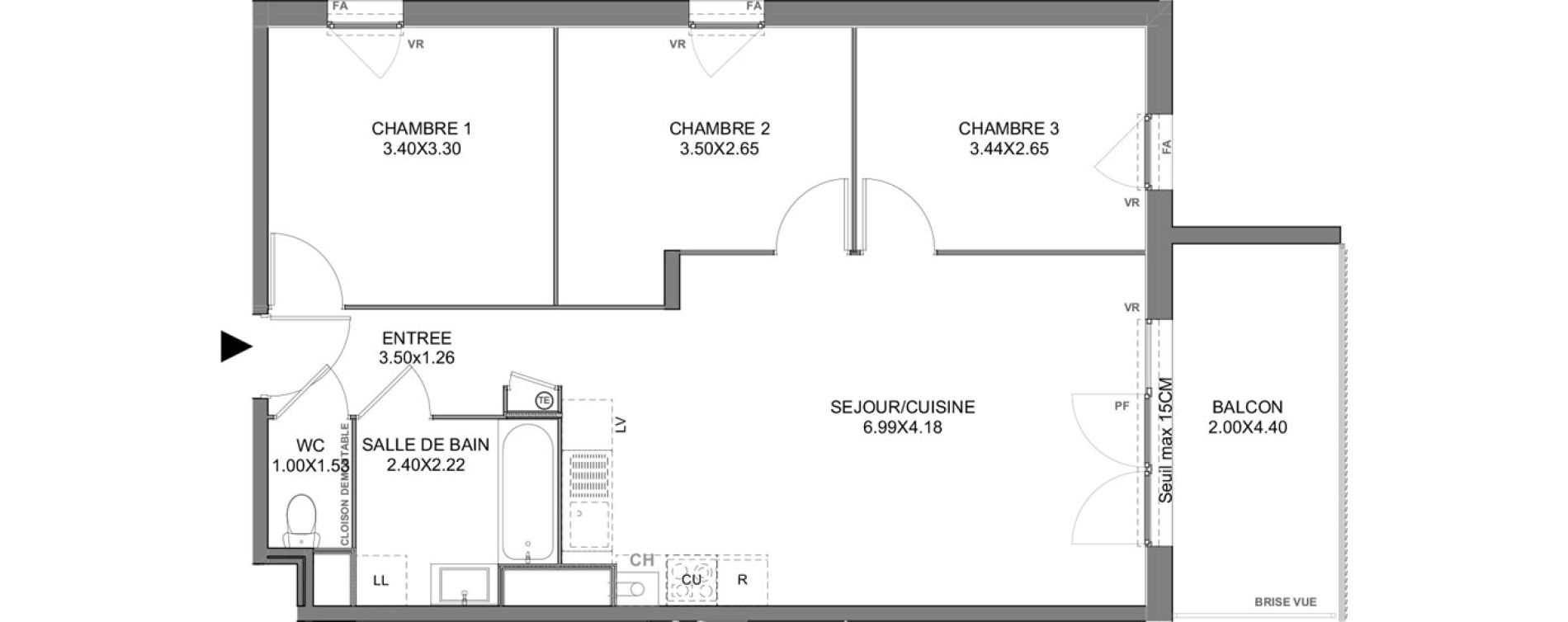 Appartement T4 de 68,88 m2 &agrave; Vienne Pasteur - leveau