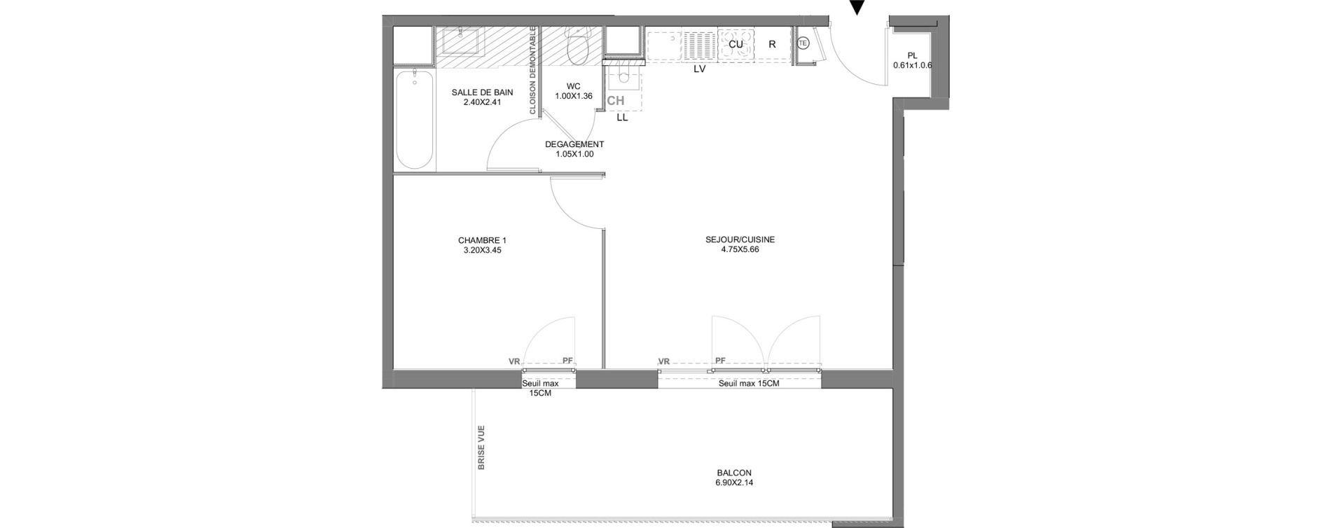 Appartement T2 de 45,59 m2 &agrave; Vienne Pasteur - leveau
