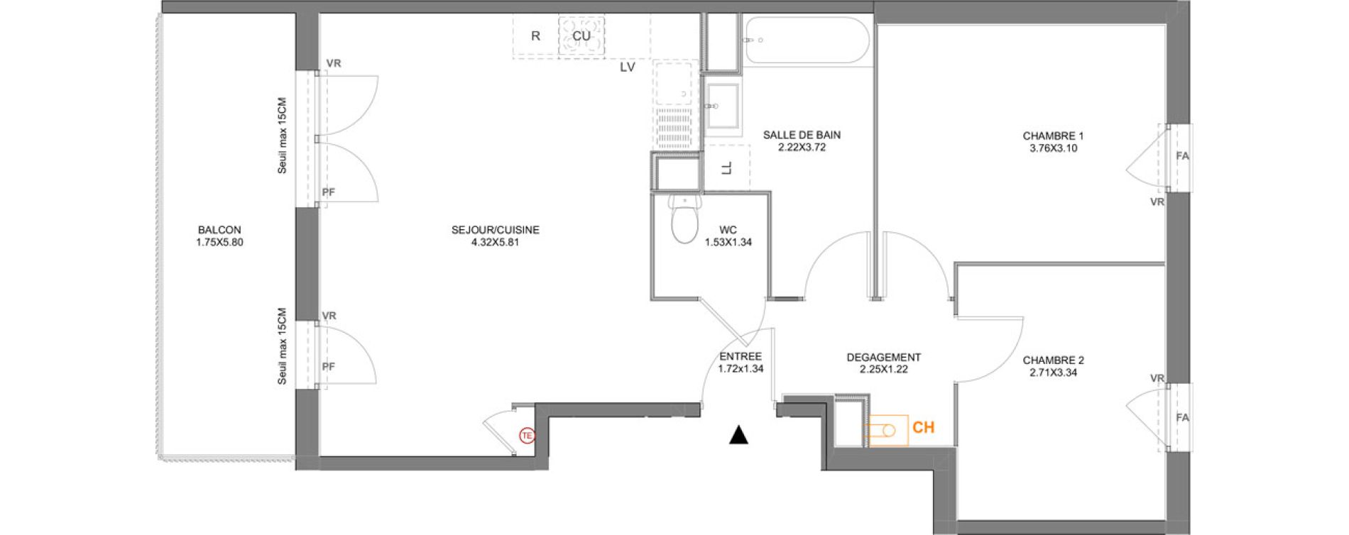 Appartement T3 de 60,66 m2 &agrave; Vienne Pasteur - leveau
