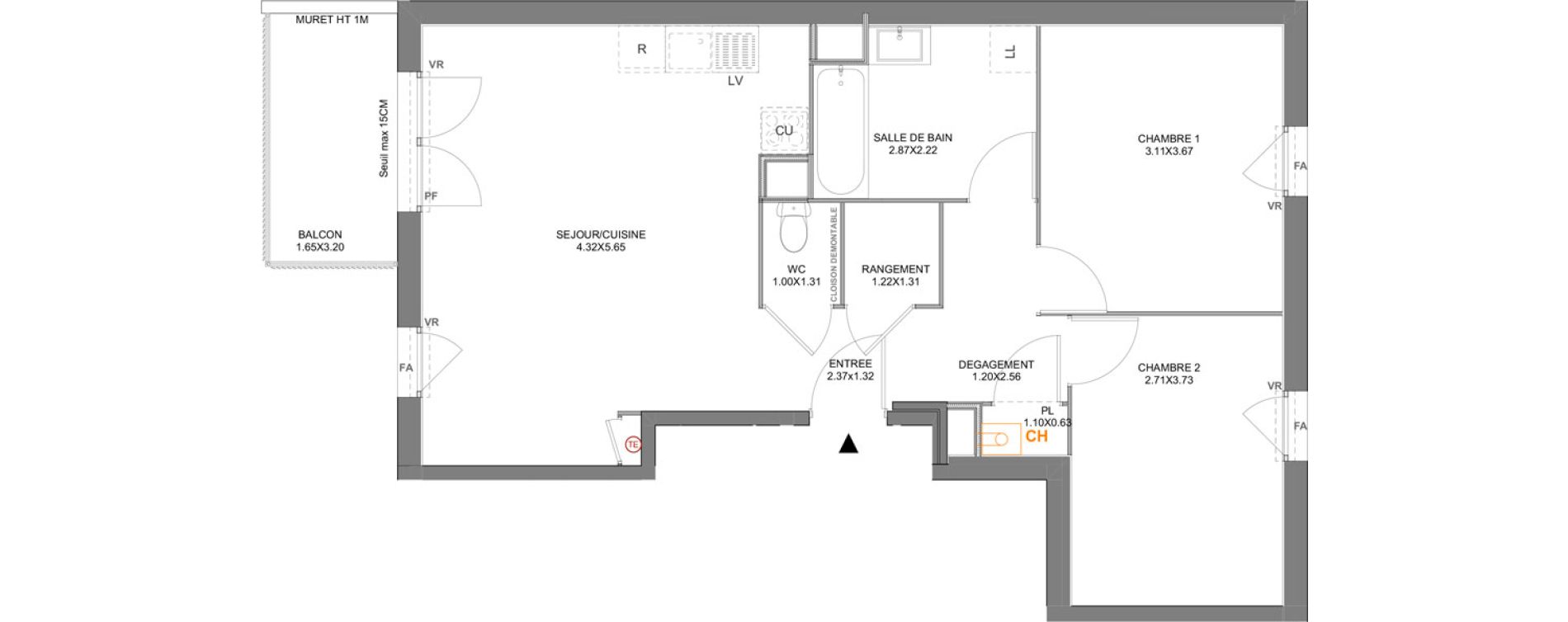 Appartement T3 de 61,92 m2 &agrave; Vienne Pasteur - leveau