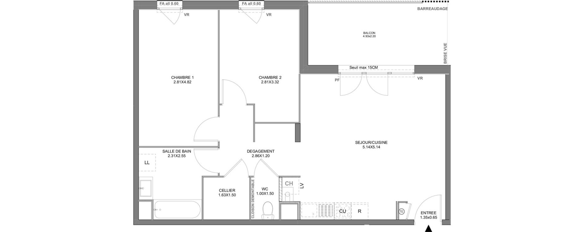 Appartement T3 de 66,35 m2 &agrave; Vienne Pasteur - leveau