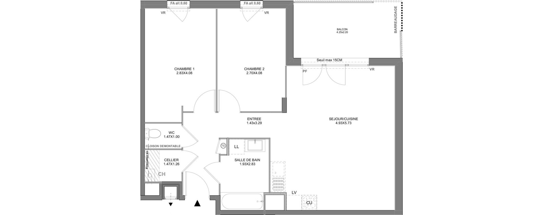 Appartement T3 de 64,83 m2 &agrave; Vienne Pasteur - leveau