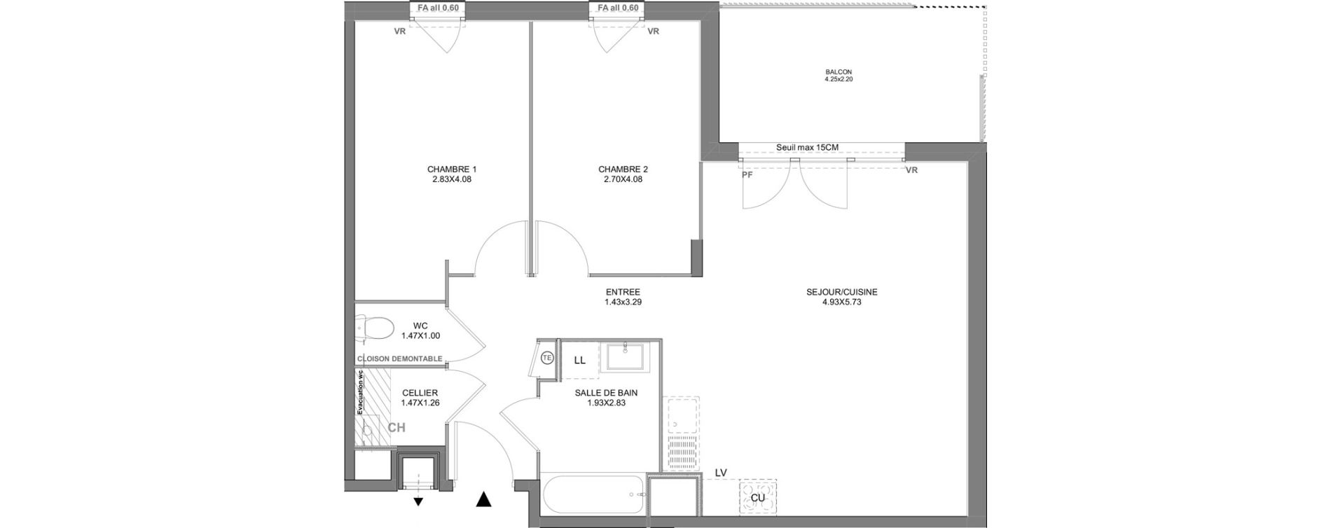 Appartement T3 de 64,83 m2 &agrave; Vienne Pasteur - leveau