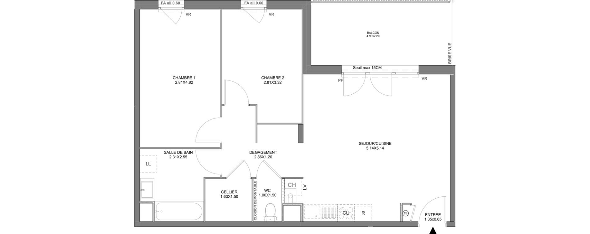 Appartement T3 de 66,35 m2 &agrave; Vienne Pasteur - leveau