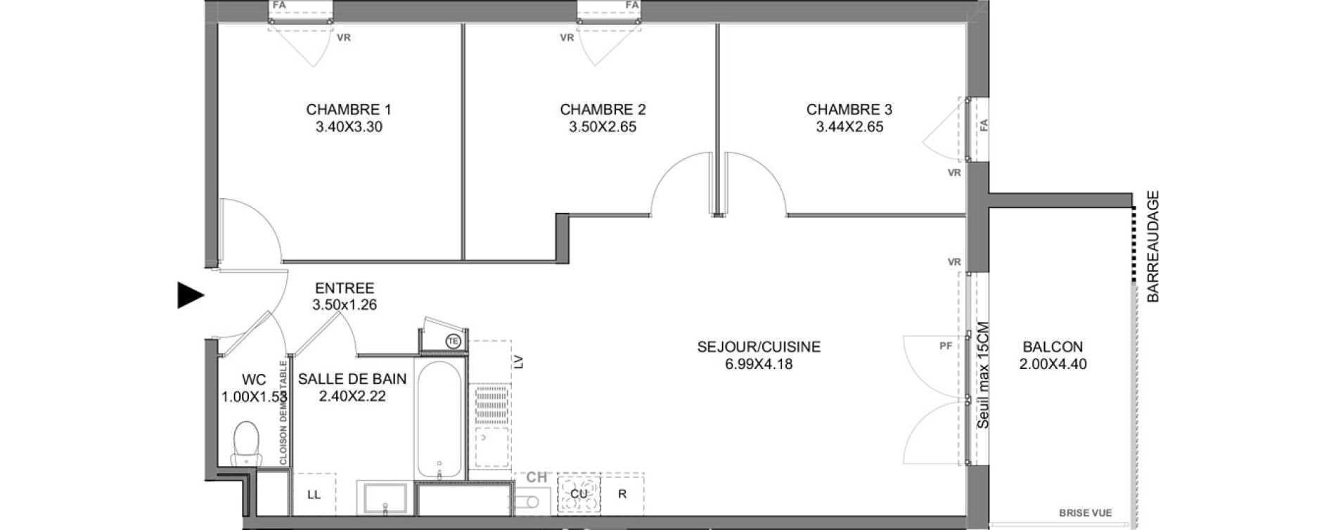 Appartement T4 de 68,88 m2 &agrave; Vienne Pasteur - leveau