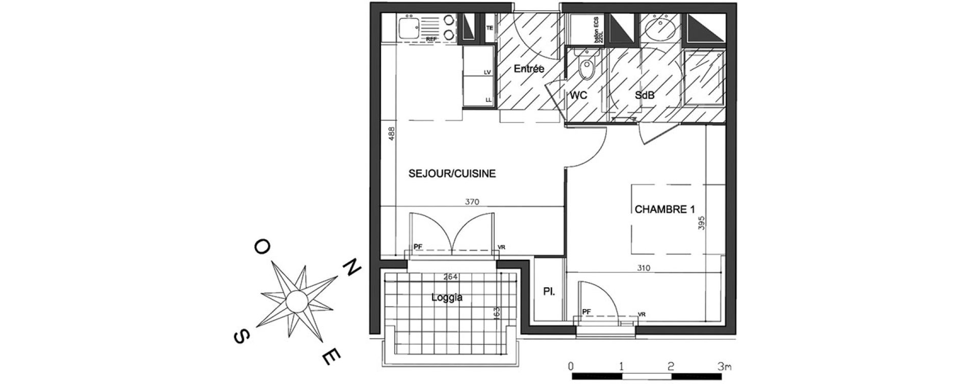 Appartement T2 de 36,60 m2 &agrave; Vienne Centre