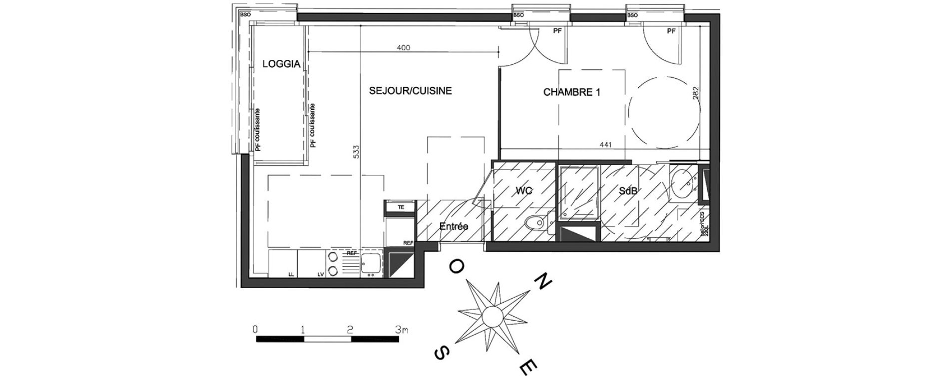Appartement T2 de 40,93 m2 &agrave; Vienne Centre