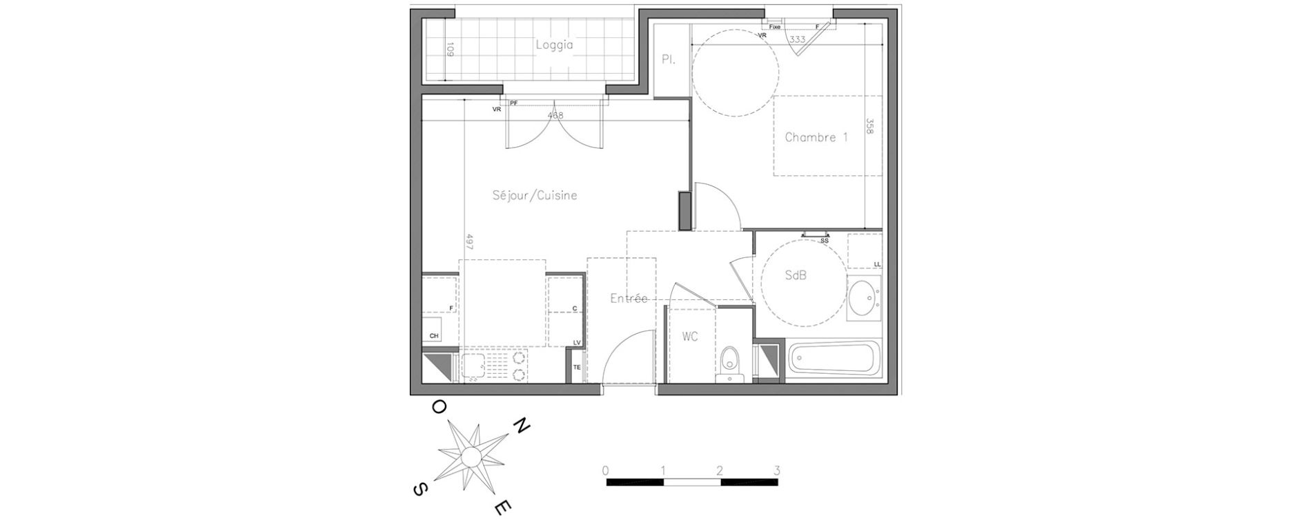 Appartement T2 de 43,28 m2 &agrave; Vienne Centre