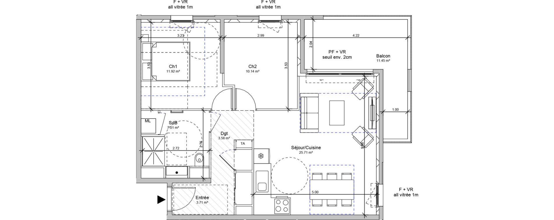 Appartement T3 de 63,49 m2 &agrave; Vif Centre