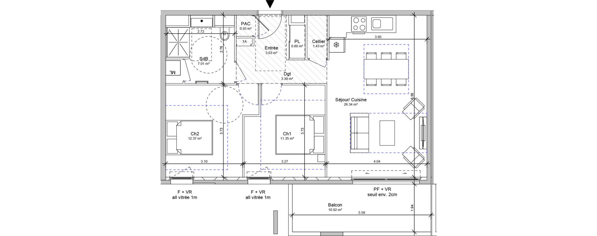 Appartement T3 de 66,27 m2 &agrave; Vif Centre