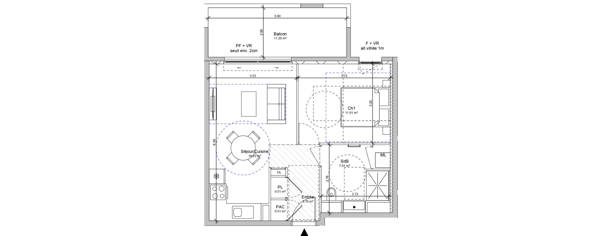 Appartement T2 de 43,47 m2 &agrave; Vif Centre