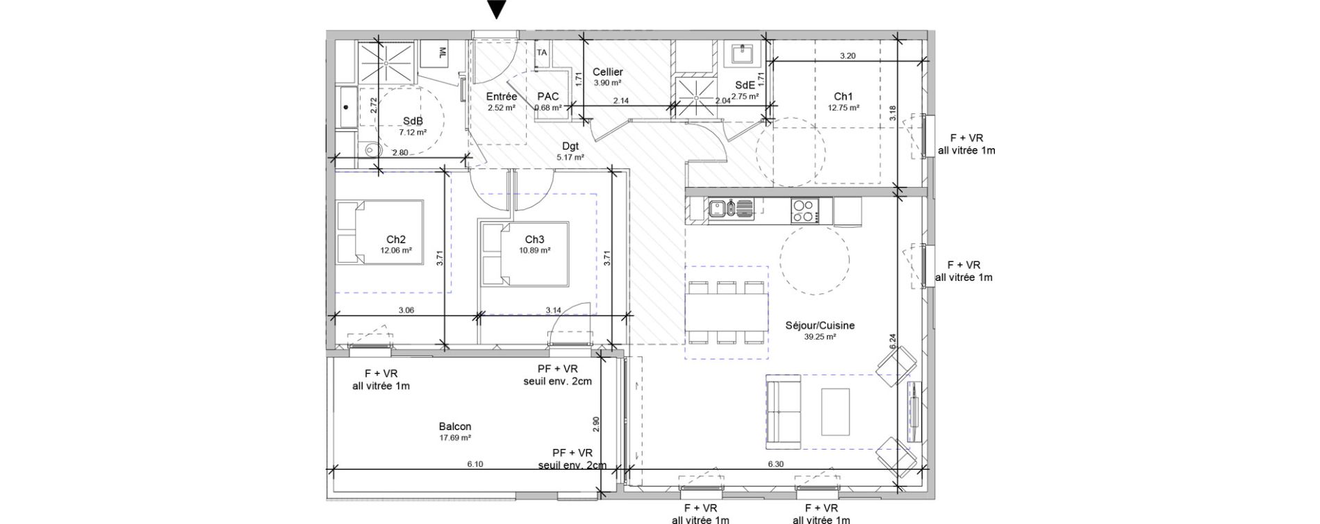 Appartement T4 de 97,09 m2 &agrave; Vif Centre