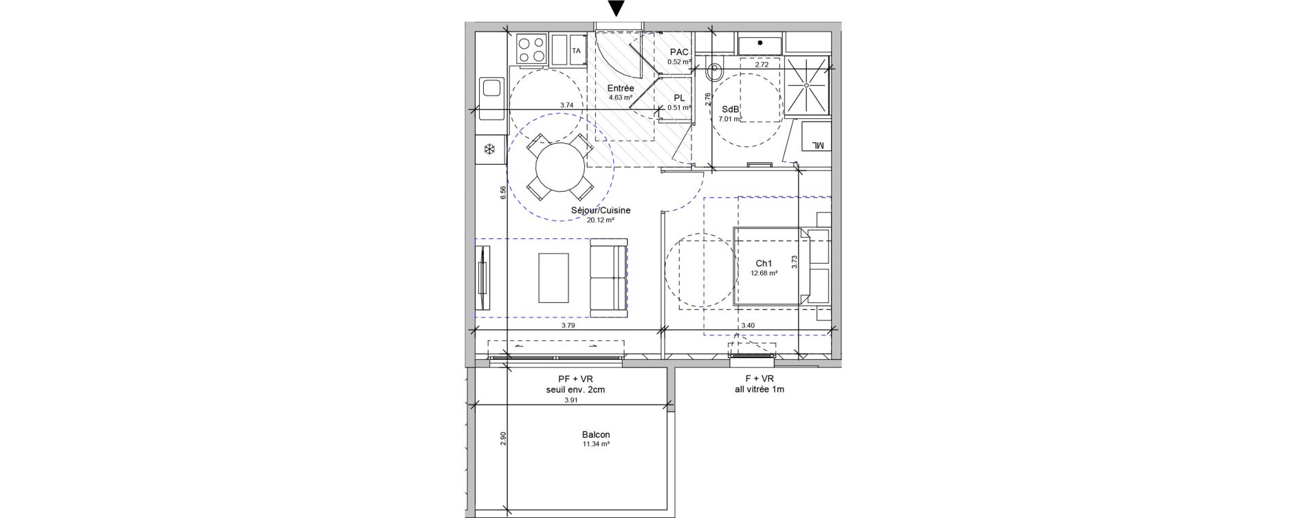 Appartement T2 de 45,47 m2 &agrave; Vif Centre