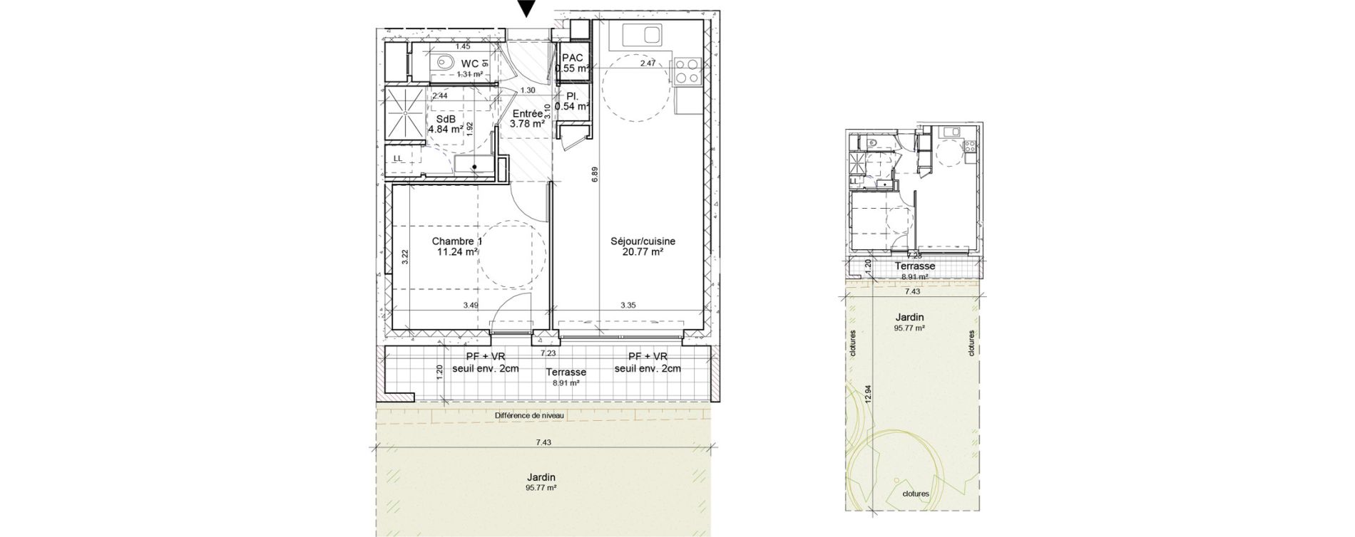 Appartement T2 de 43,04 m2 &agrave; Vif Centre